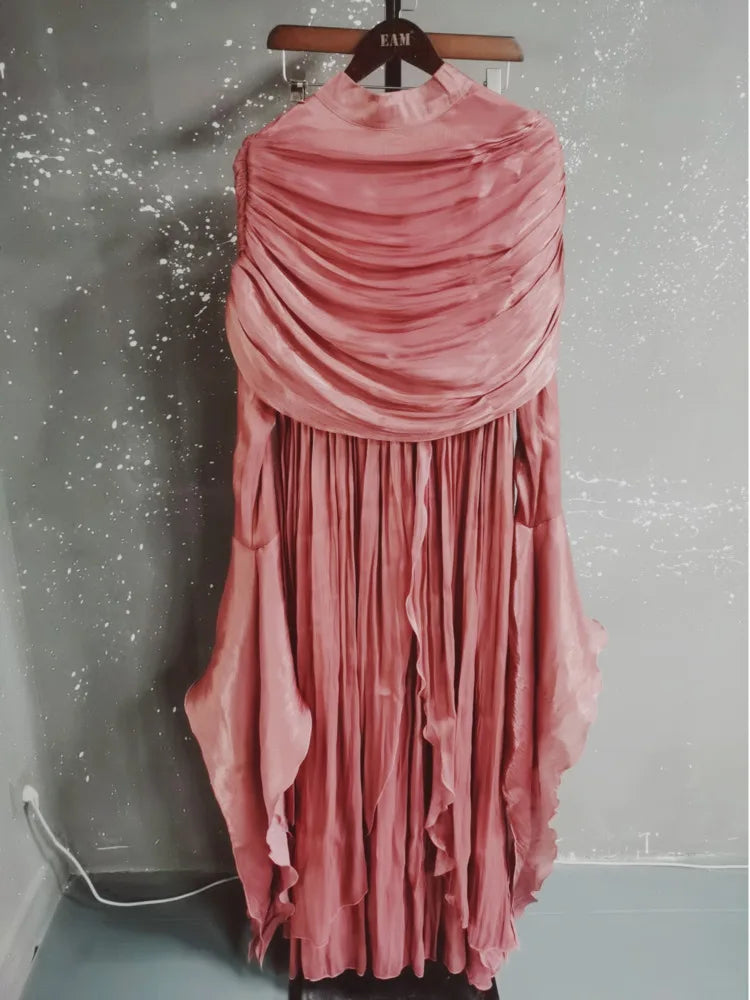 Autumn Wine Color Clothing Irregular Pleated Ruffled Elegant Long Dresses