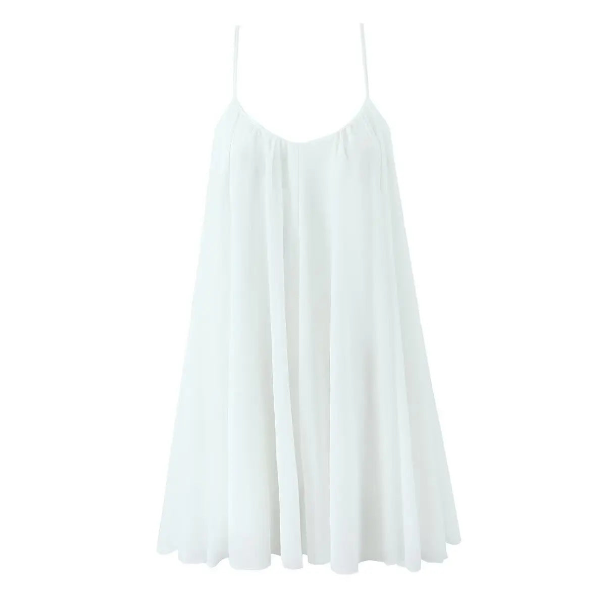 Sexy Backless White Sling Mini Dresses V Neck Back Zipper Loose Summer Short Dresses Holiday Beach Robe