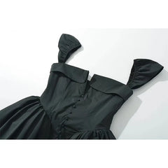 Sexy Front Slit Button Chic Fit Slim Black Mini Dresses Cape Short Sleeve Low Waist Elegant Evening Party Dresses
