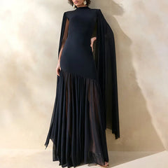 Patchwork Slim Fit Party Dresses Spring Summer O-neck Shawl Sleeve Dresses