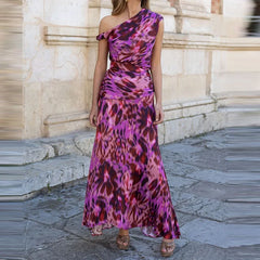 Ladies Sexy Slanted Neck Sleeveless Holiday Dresses