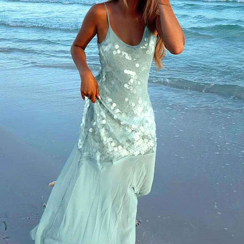 Unique Sequin Camisole Beach Dresses