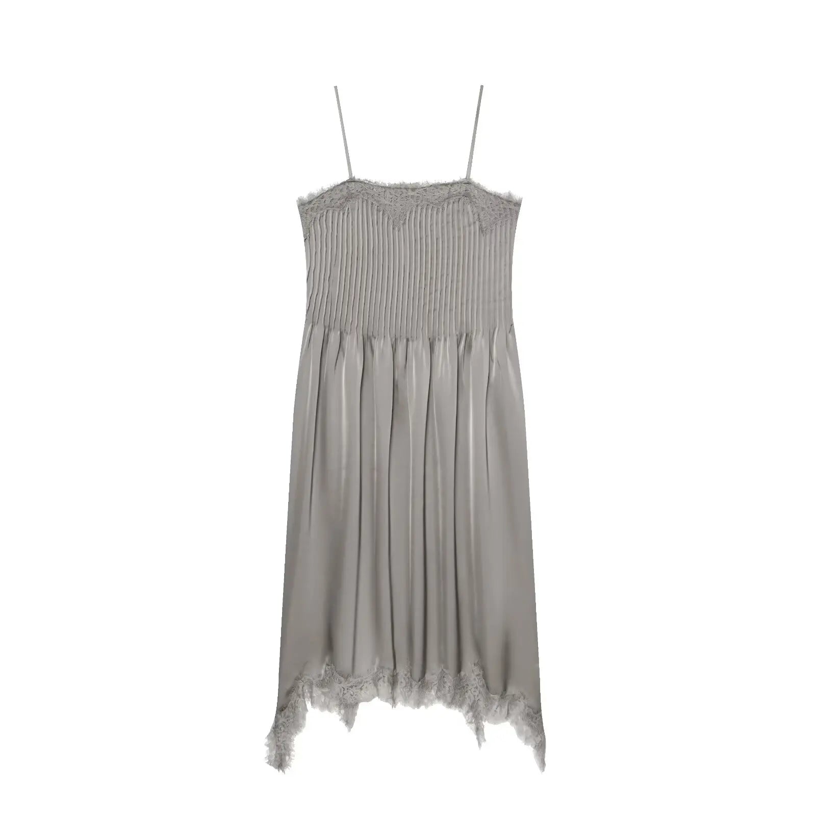 Grey Satin Pleated Midi Dresses
