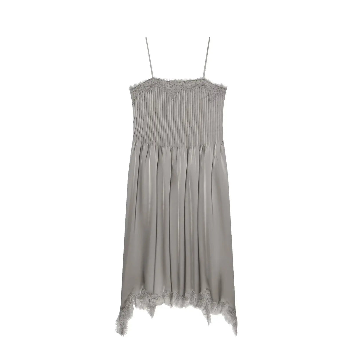 Grey Satin Pleated Midi Dresses