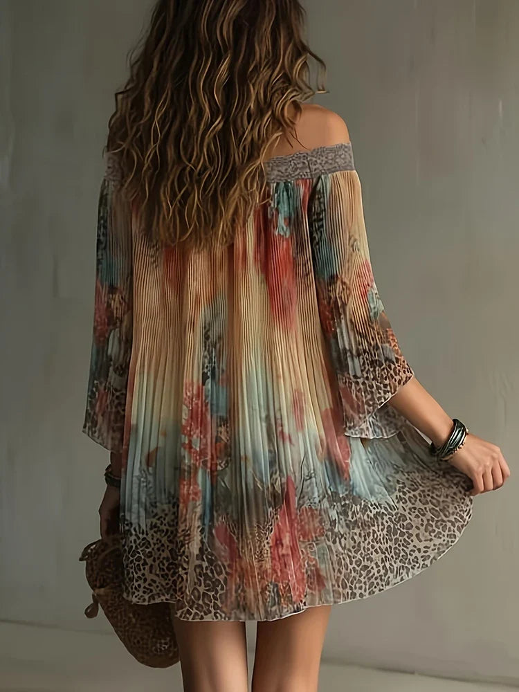 Casual Off Shoulder Long Sleeved Dresses Lace Patchwork Chiffon Mini Dresses