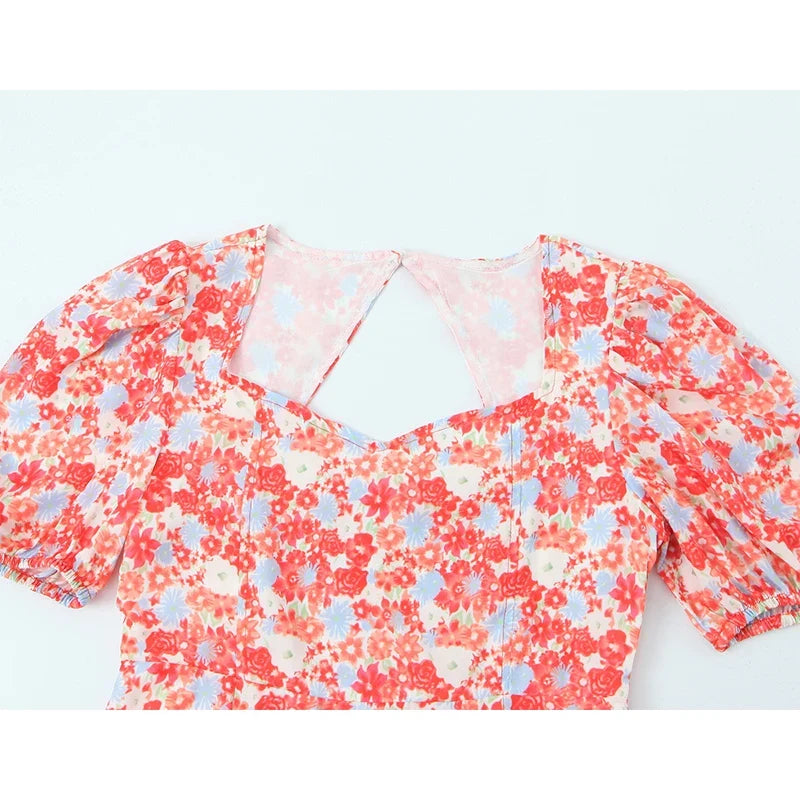 Sexy Backless Floral Print Holiday Dresses