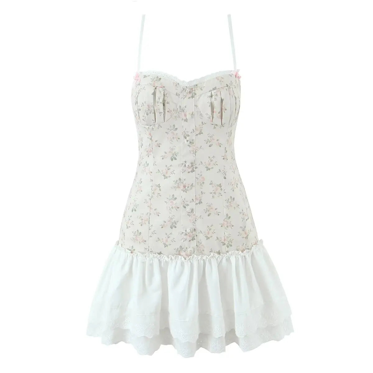 Sexy Sling Summer Dresses White Patchwork Floral Print Dresses