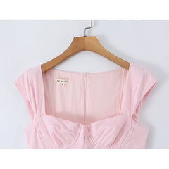 French Sweet Pink Corset Midi Dresses