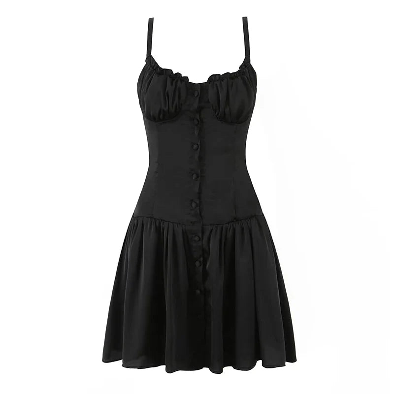 Sexy Girls Backless Bandage Sling Mini Summer Dresses Beige Black A-line Beach Vacation Dresses