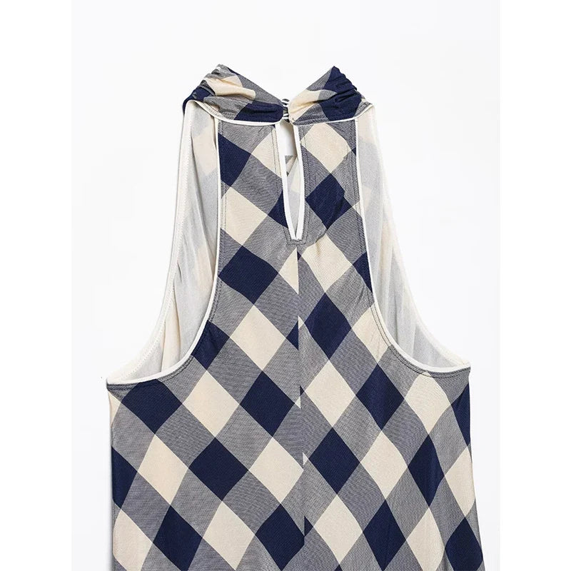 Vintage Plaid Halter Midi Dresses