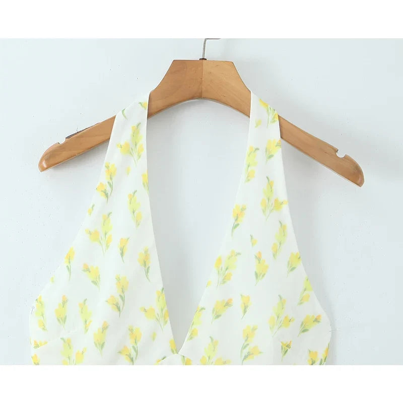 Sweet Print Halter Holiday Summer Dresses Pretty Girl Sexy Backless A-line Short Dresses