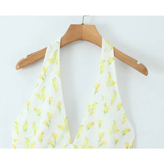 Sweet Print Halter Holiday Summer Dresses Pretty Girl Sexy Backless A-line Short Dresses