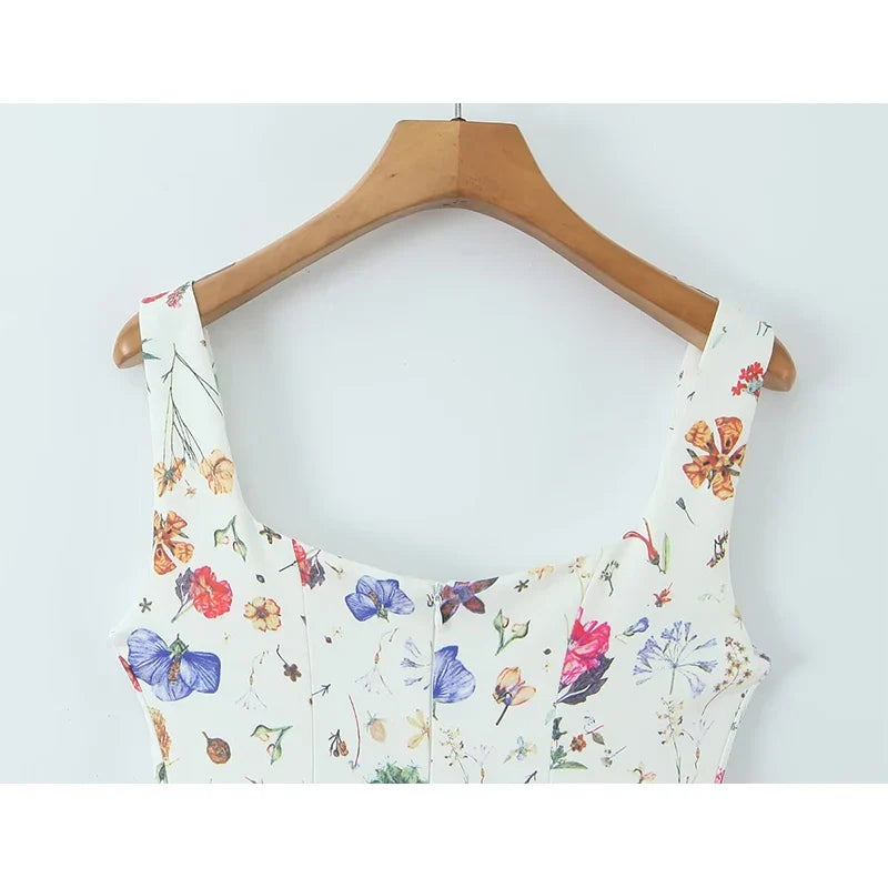 Multicolor Floral Print Sling Short Dresses