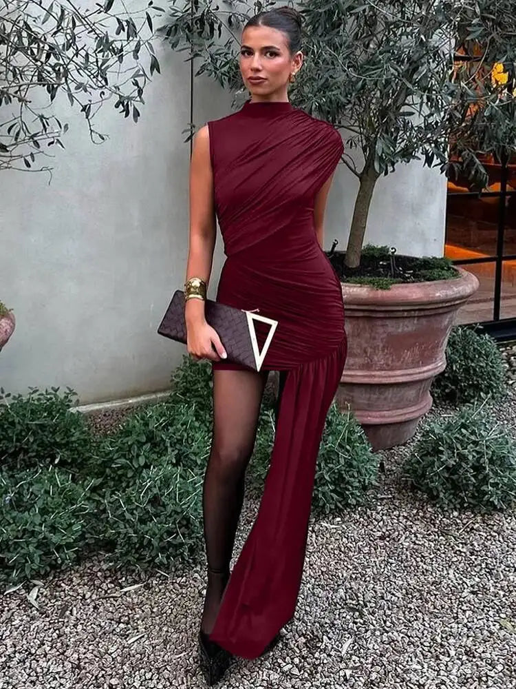 Fashionable Round Neck Sleeveless Irregular Slim Fit Dresses