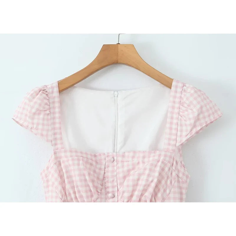 Gentle Elegant Light Pink Plaid Dresses