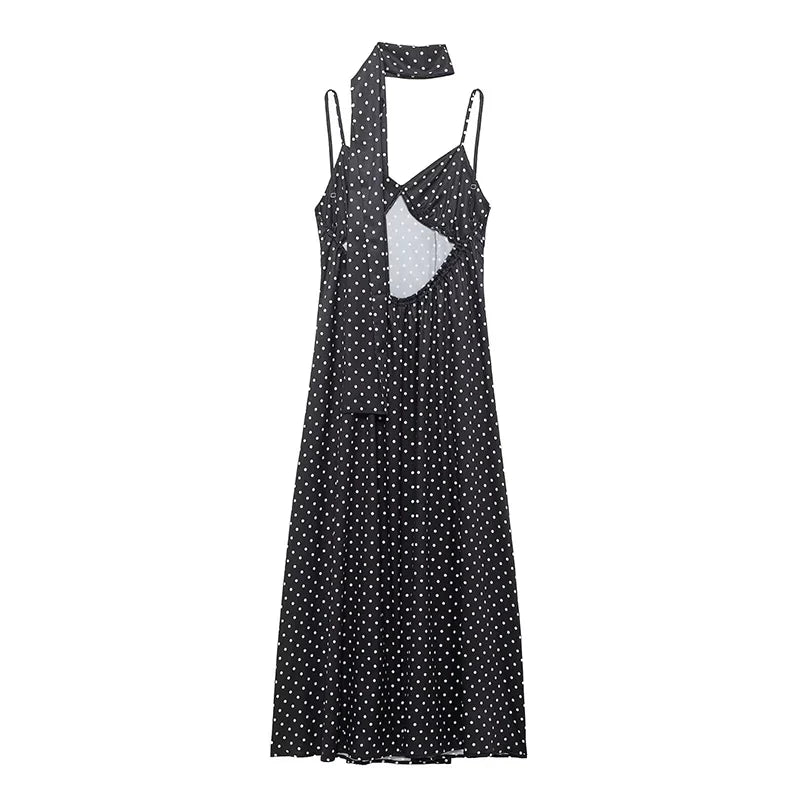 Sexy Backless With Scarf Polka Dot Camisole Dresses