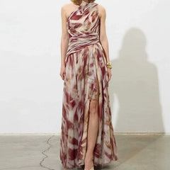 Casual High Waist Pleated Split Long Dresses