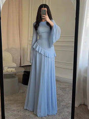 Autumn Round Neck Long Sleeve Irregular Slimming Dresses