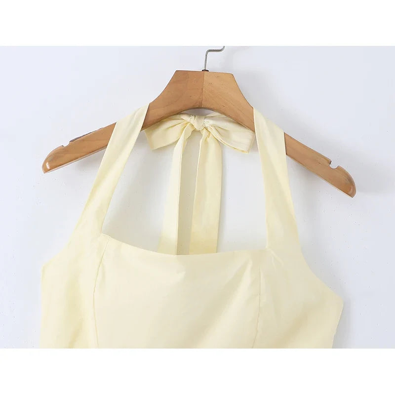 Yellow Halter Midi Dresses