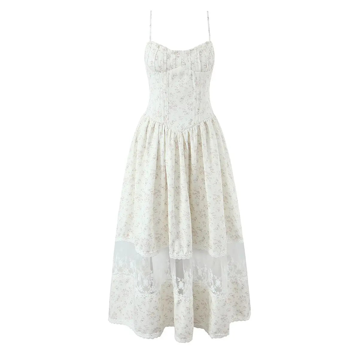 Lace Patchwork Floral Print Sling Midi Long Dresses