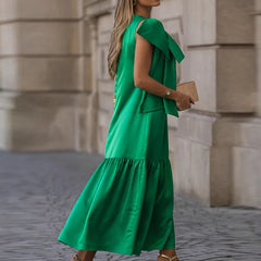 Green Bow Tie Up Hollow Out Sleeveless Evening Dresses