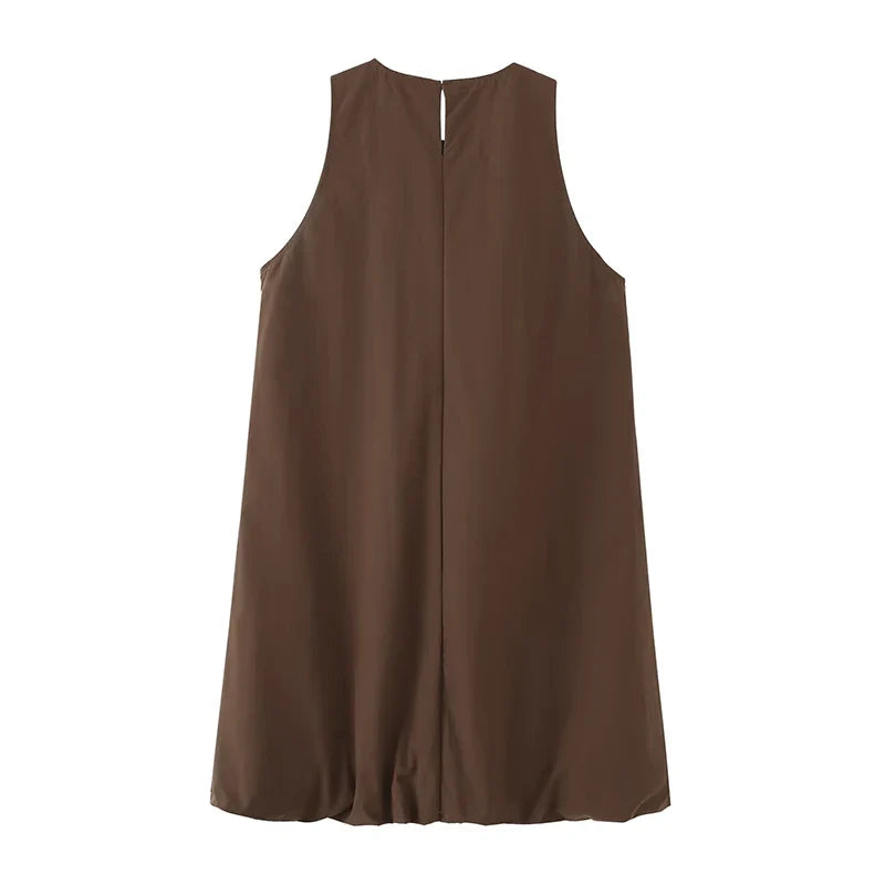 Brown Sleeveless Mini Dresses