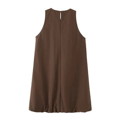 Brown Sleeveless Mini Dresses