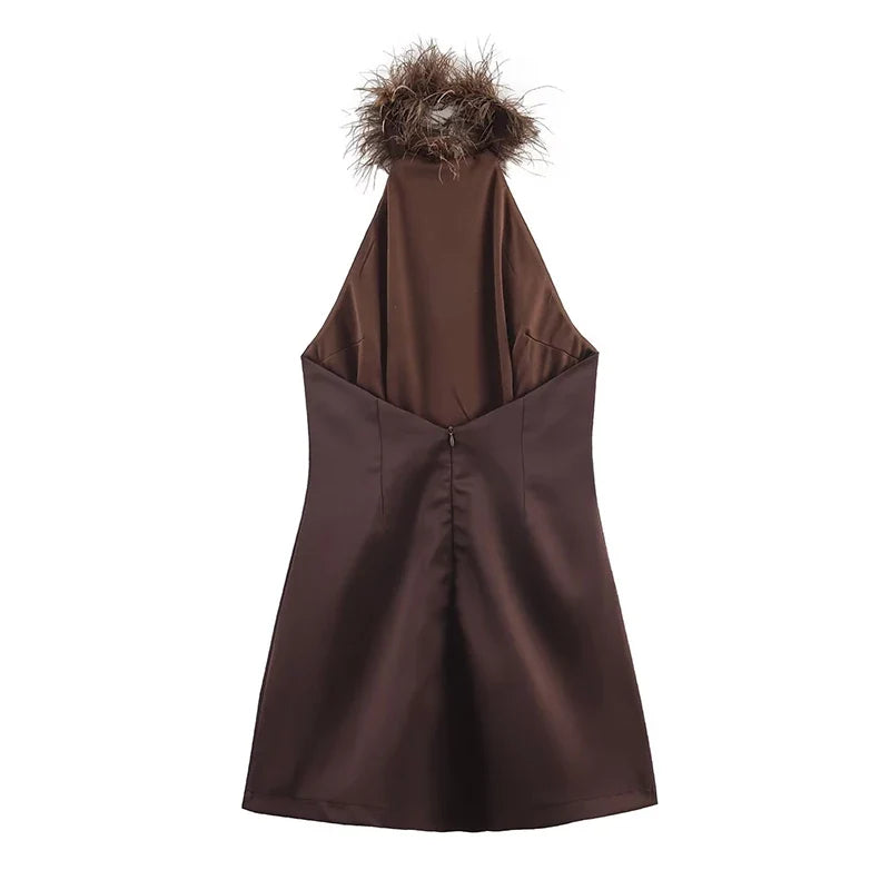 Sexy Backless Feather Halter Dresses