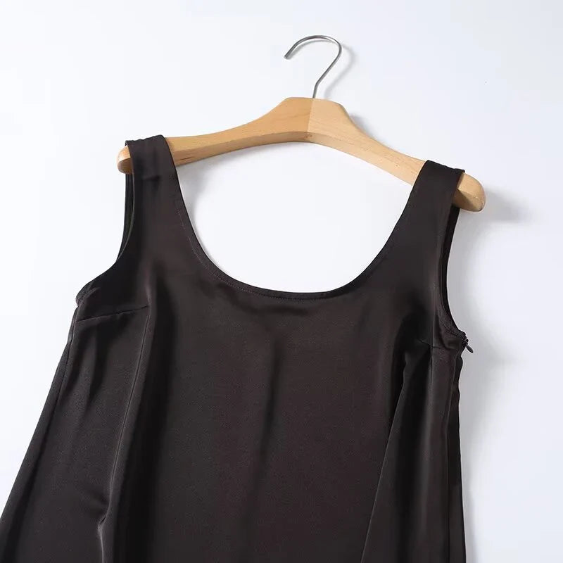 Lace Trim Brown Short Tank Dresses