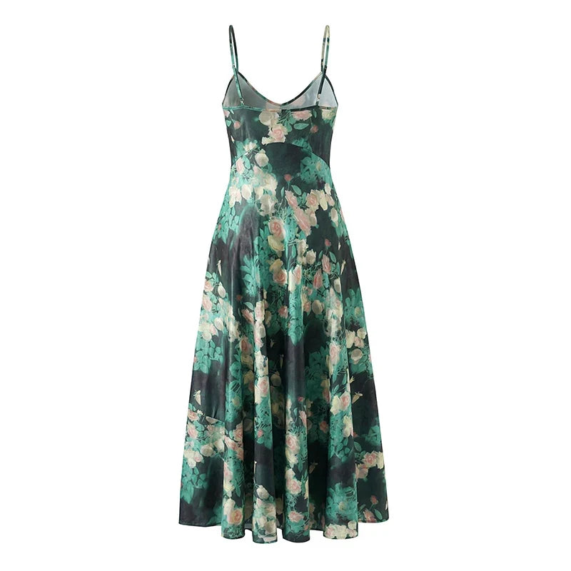 Sexy Sling Summer Holiday Dresses High Waist V Neck A-line Midi Casual Boho Dresses