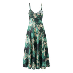 Sexy Sling Summer Holiday Dresses High Waist V Neck A-line Midi Casual Boho Dresses