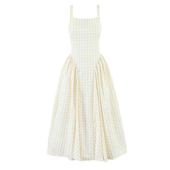 Lace Up Bandage Plaid Sling Dresses