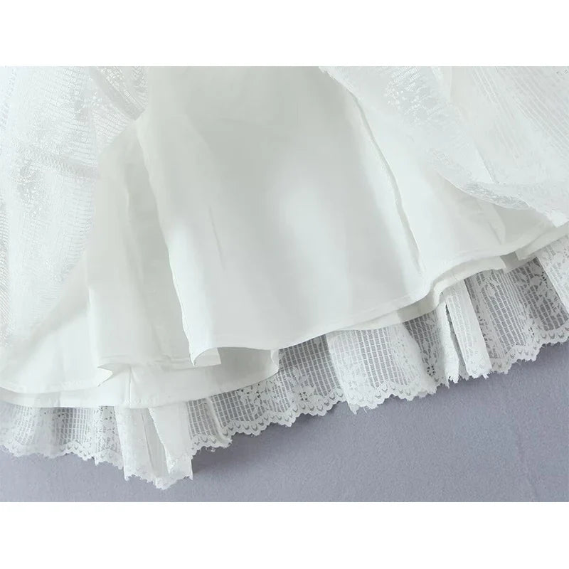 French Sweet Romantic Pink White Lace Embroidery Flower Slim Halter Mini Dresses
