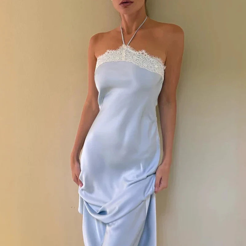 Sexy Backless Cocktail Party Dreses Blue Hanging Neck Slim Bridesmaid Dresses