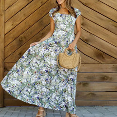 Bohemian High Waisted Party Dresses Floral Print Vacation Dresses
