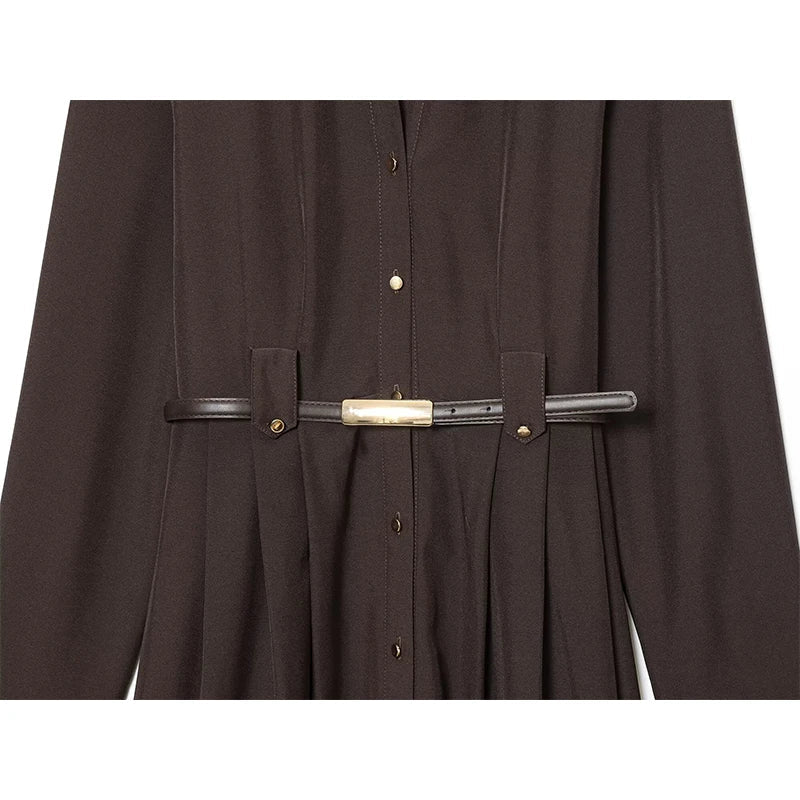 High Quality Elegant With Belt Long Shirt Dresses