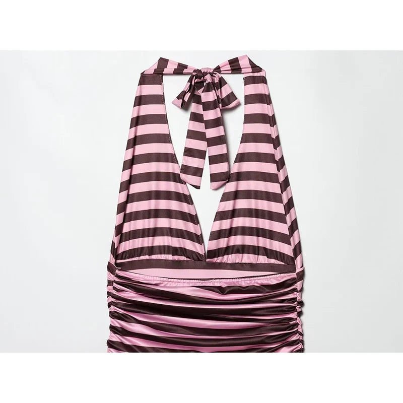 Striped Halter Mini Dresses