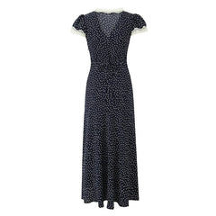 Navy Blue Polka Dot Long Dresses