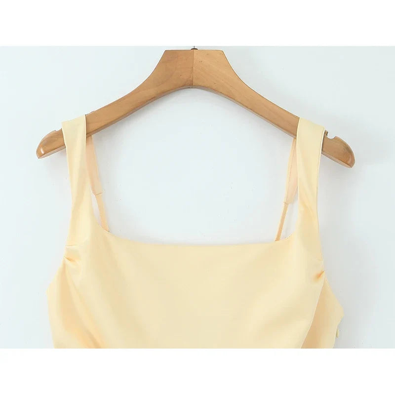 Light Yellow Satin Maxi Dresses
