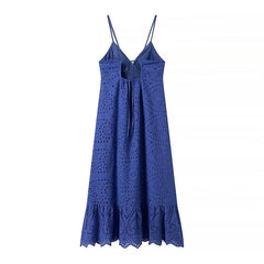 Sexy Backless Hollow Out Embroidery Spaghetti Strap Dresses