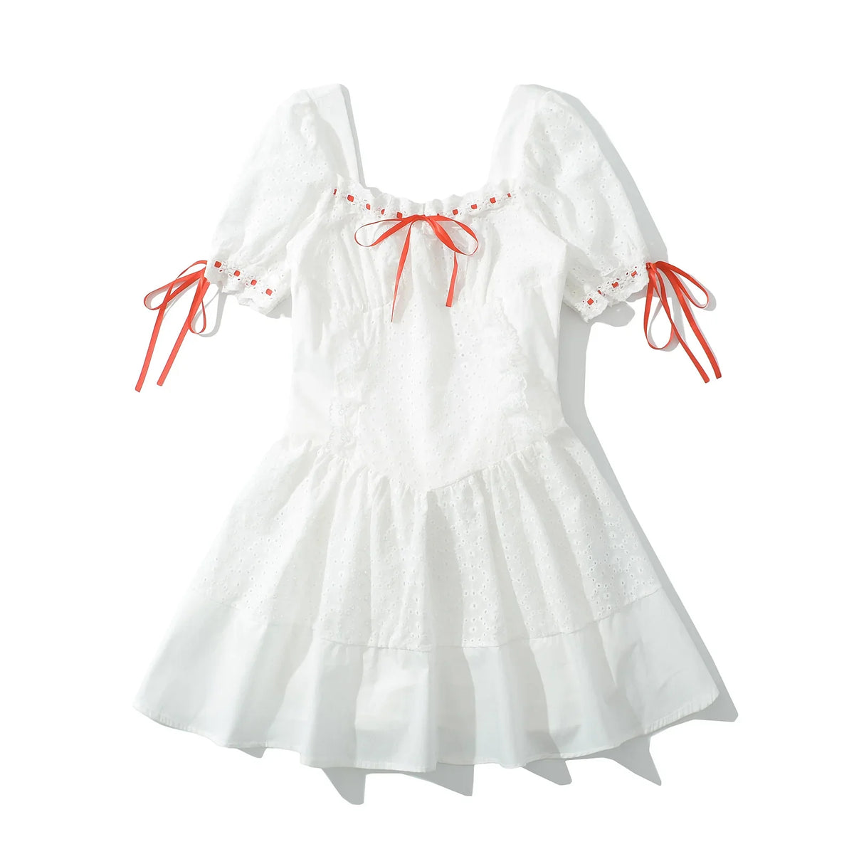 Hollow Out Embroidery Floral White Dresses