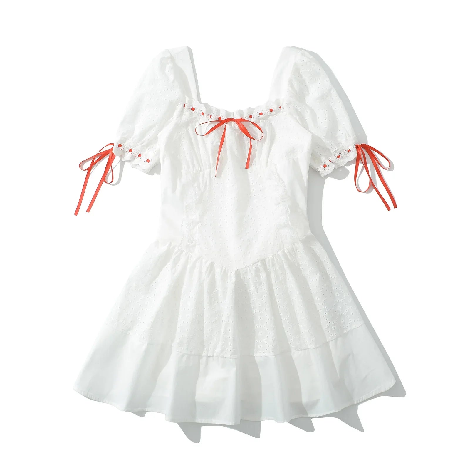Hollow Out Embroidery Floral White Dresses