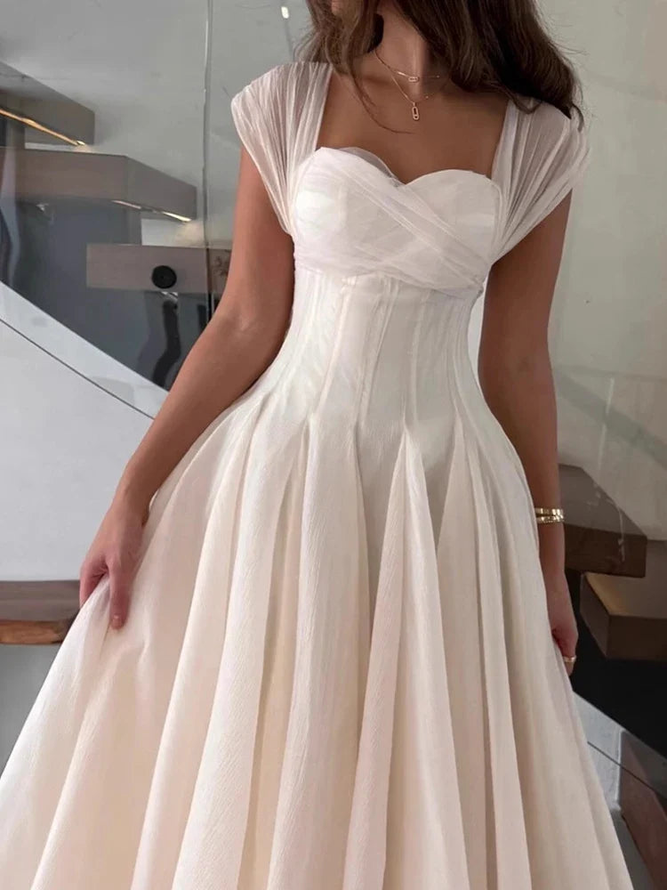 Mesh Hollow Out Pleated Evening Dresses