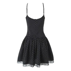 Lace Spliced Polka Dot Sexy Sling Mini Dresses