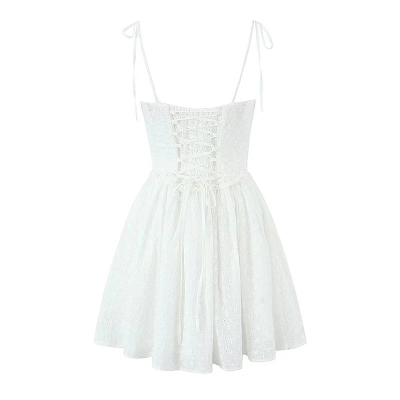 Sexy Elegant Hollow Out Embroidery Yellow Sling Mini Dresses
