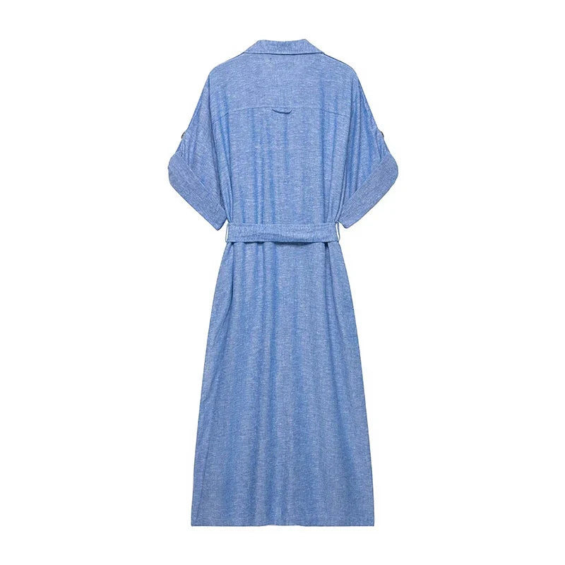 Light Blue Shirt Midi Dresses