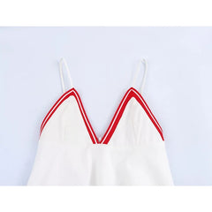 Contrasting Striped Ribbed Trim White Short Dresses