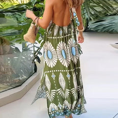 Green Pattern Print Bohemian Dresses