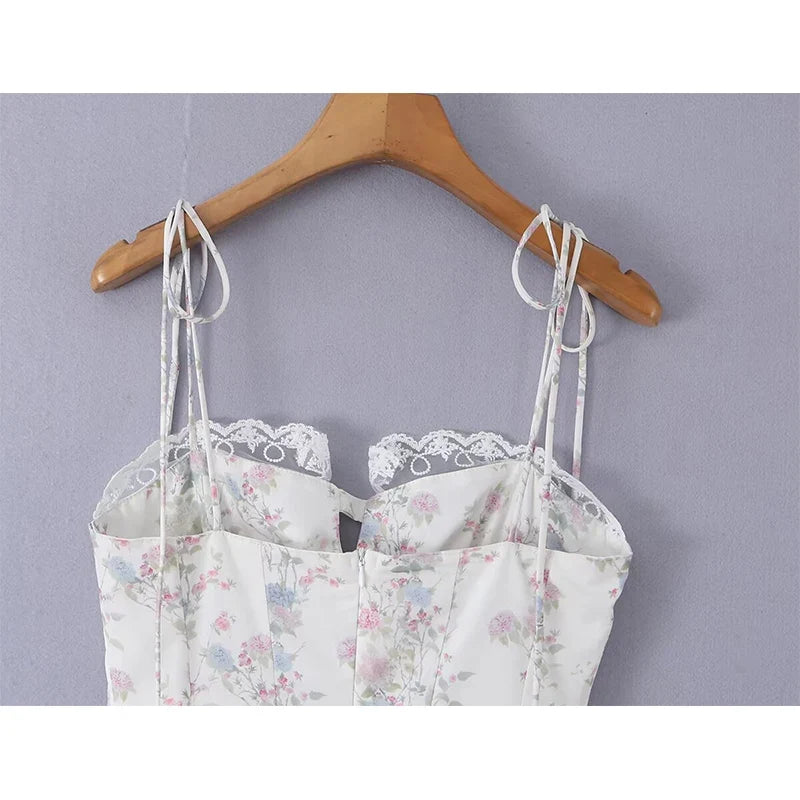 French Princess Style Sweet Floral Slim Sling Corset Mini Dresses