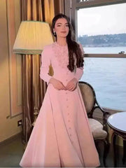 Autumn Solid Color Floral Collar Long Sleeve High Waist Elegant Dresses